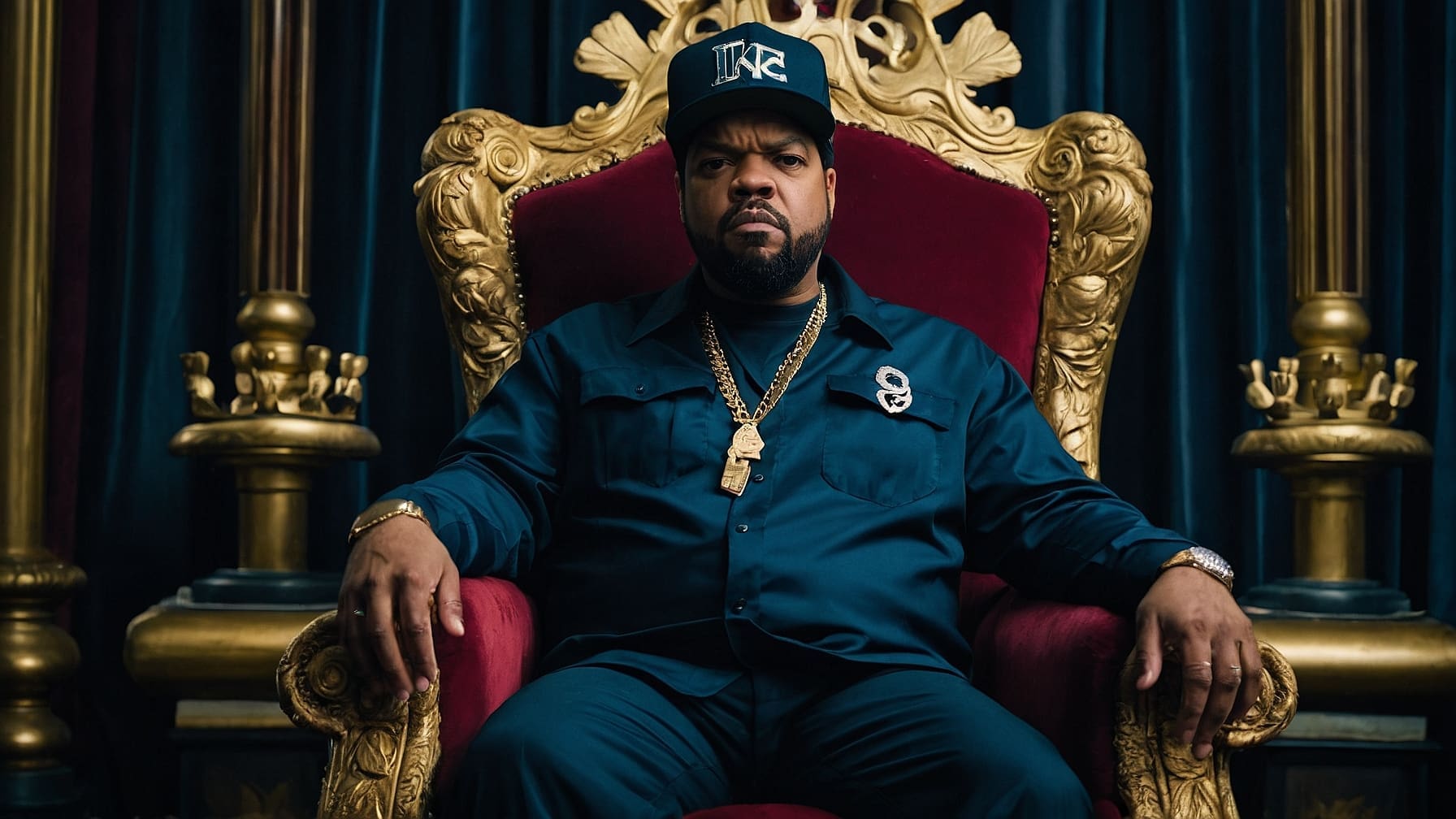 Ice_Cube_sitting_on_a_king_chair_with_his_crown_on_his