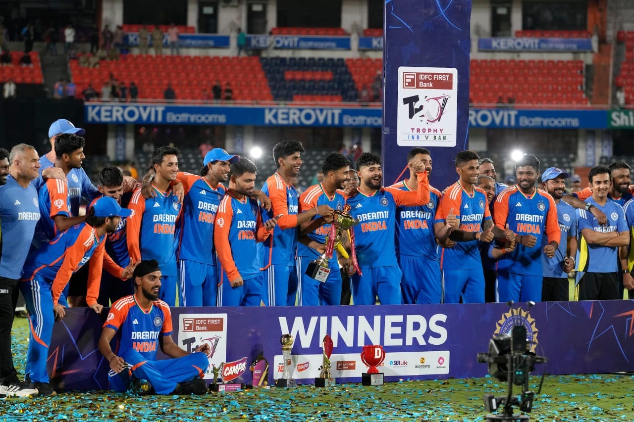 Team India With Trophy in T20 series Against Bangladesh 